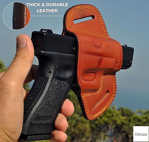 Miniatura 7 de Ottoza Funda de cuero hecha a mano para pistola compatible con Glock (17/19/19X/22/23) Funda para diestros Glock 19 OWB - Funda Glock 17 OWB de