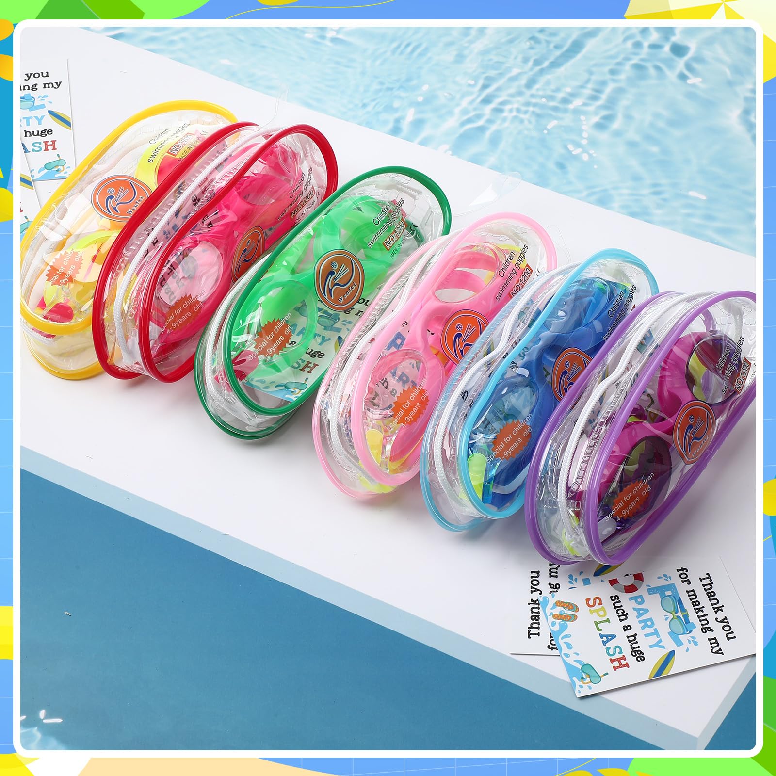 Relaxweex 36 Sets Schwimmbrillen, Geschenke, Großpackung mit Dankeskarten für Pool-Party, verstellbare Anti-Beschlag-Schwimmbrille mit Etui für Sommer, Ende des Jahres, Outdoor-Aktivitäten