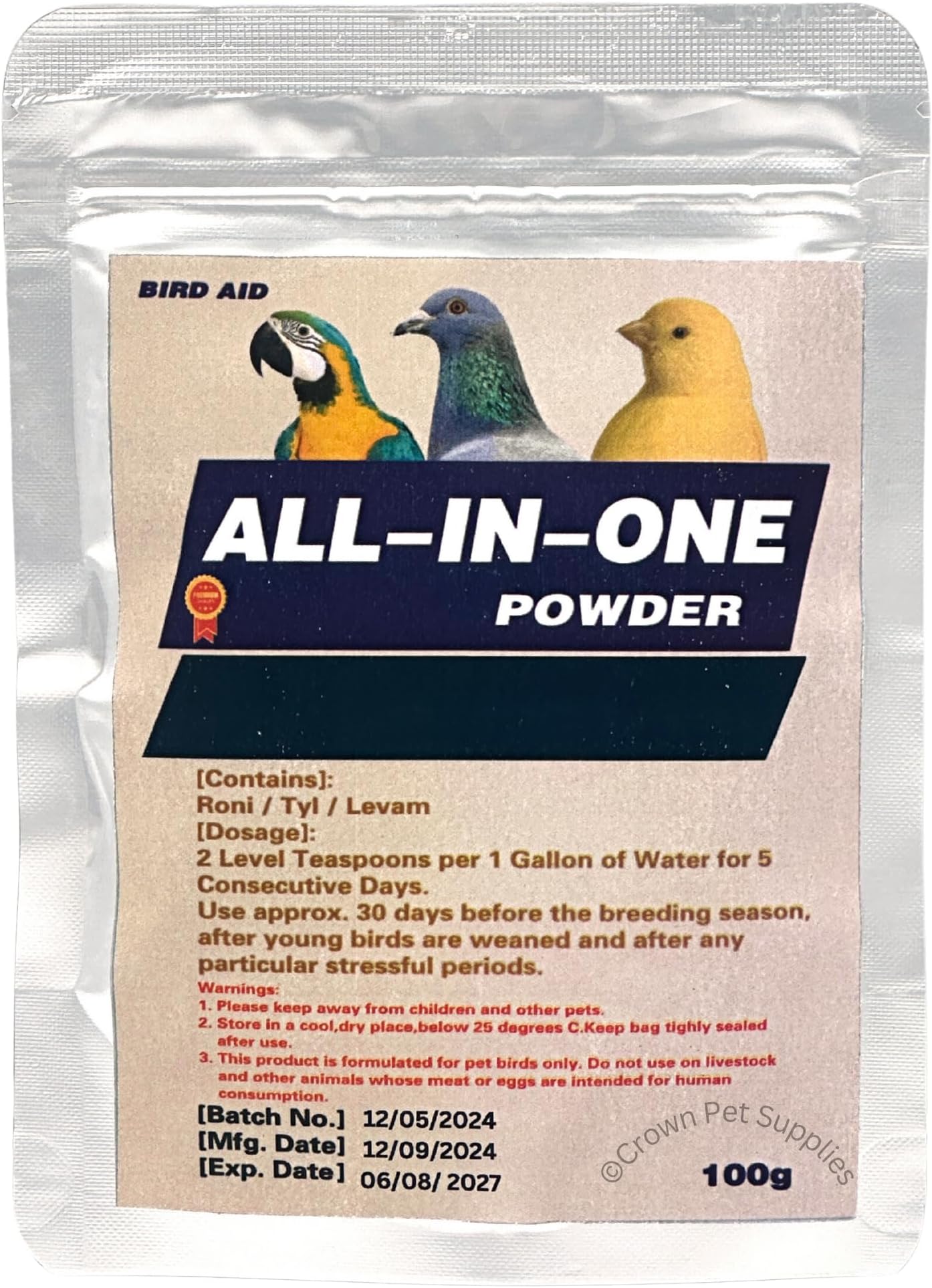 All in One Powder Medicine For Pigeons, Canary, Finches, Parakeet, Cockatiels, Parrots, Cage Small Birds, and Aviary Birds