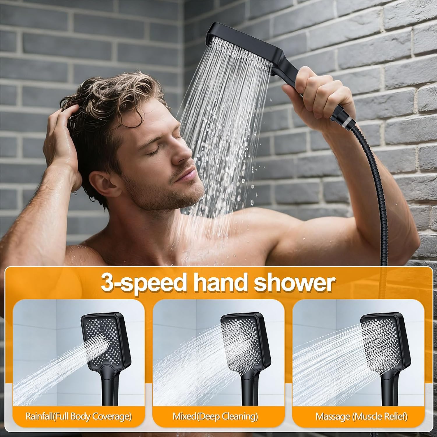 Shower System Modern Rain Brass Faucet Set With Valve and Diverter Shower Mixer With Handheld High Pressure Square Rainfall Shower Valve (12'' Wall Mount, Matte Black)