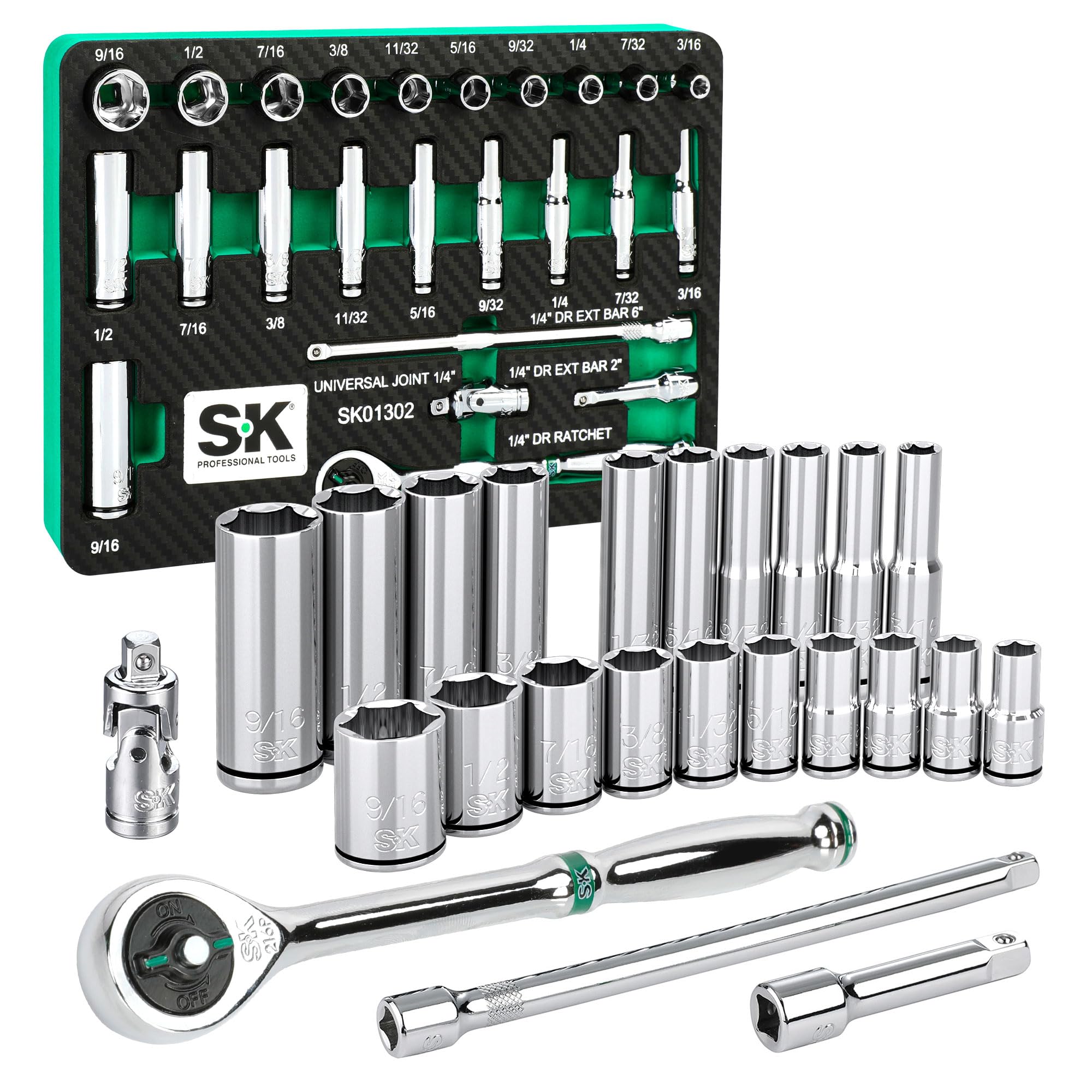 Jeu de 52 douilles chromées SK Tools USA SK01300-216P de précision durable