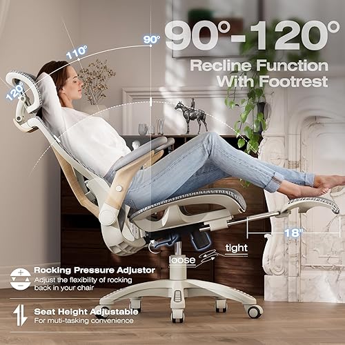 Miniatura 7 de ELABEST X100 Silla de Oficina Ergonómica con Reposapiés, Silla Grande y Alta para Hogar con Brazos Plegables 5D, Soporte Lumbar Ajustable 3D, Silla