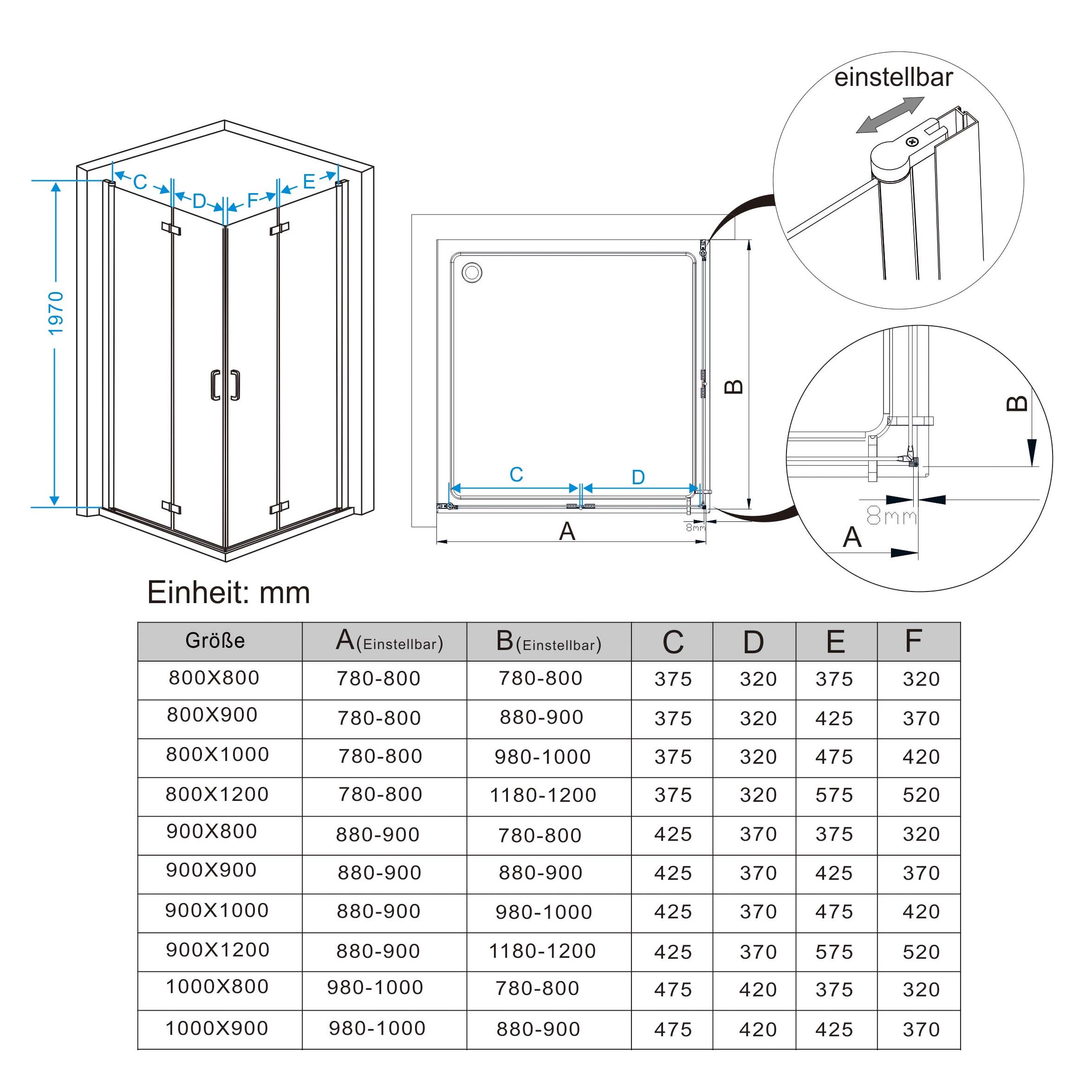 Duschkabine Eckeinstieg Dusche Falttür 180º Duschwand Duschabtrennung NANO Glas (90x90x197cm / ohne Duschtasse)