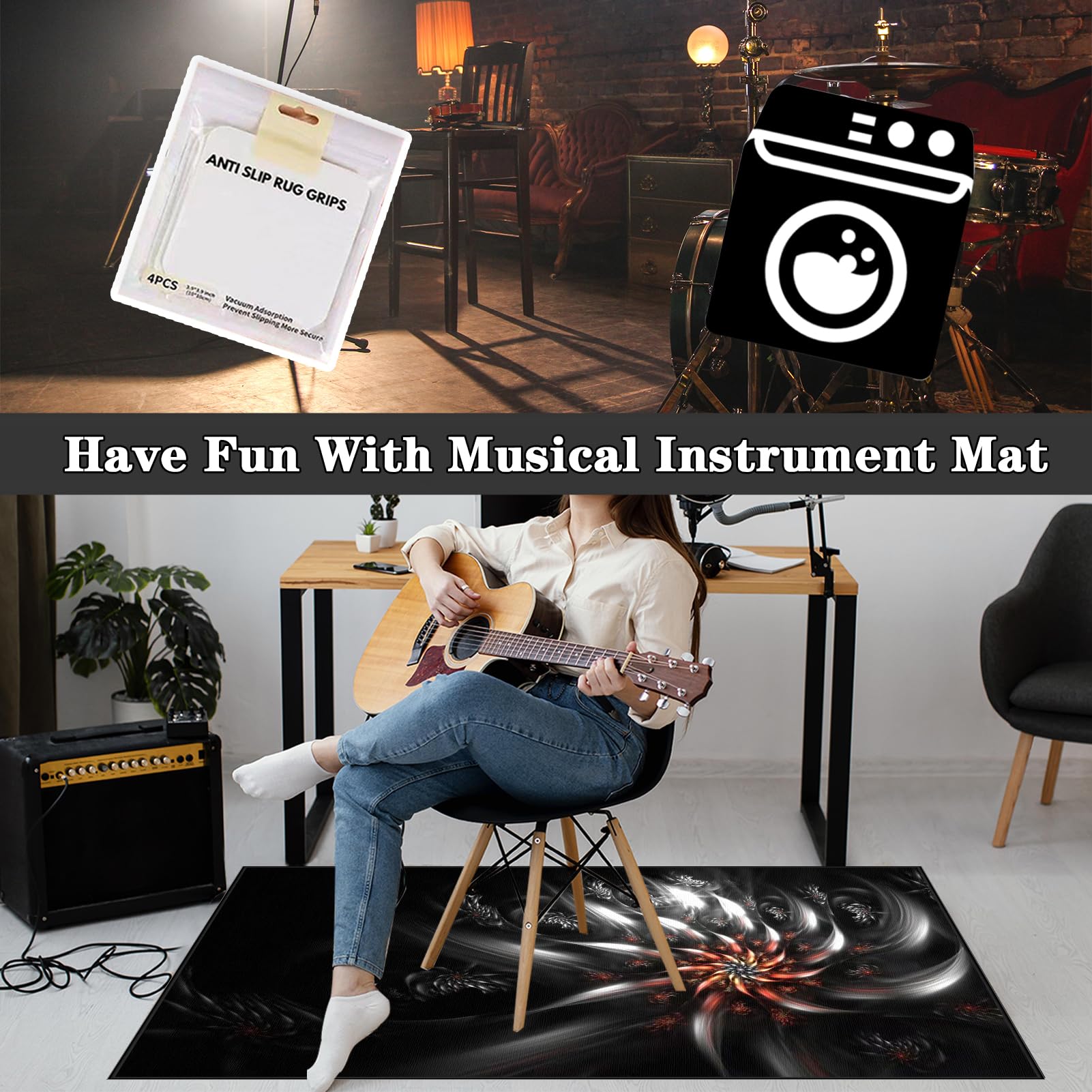 Schlagzeugteppich - Schallschutz Teppichmatte - Trommel Teppiche - rutschfeste Drum Matte für Akustik Schlagzeug Drum Kits Bass Drum Elektronisch Snare Klavier Musikinstrumente Teppich 160 x 120 cm