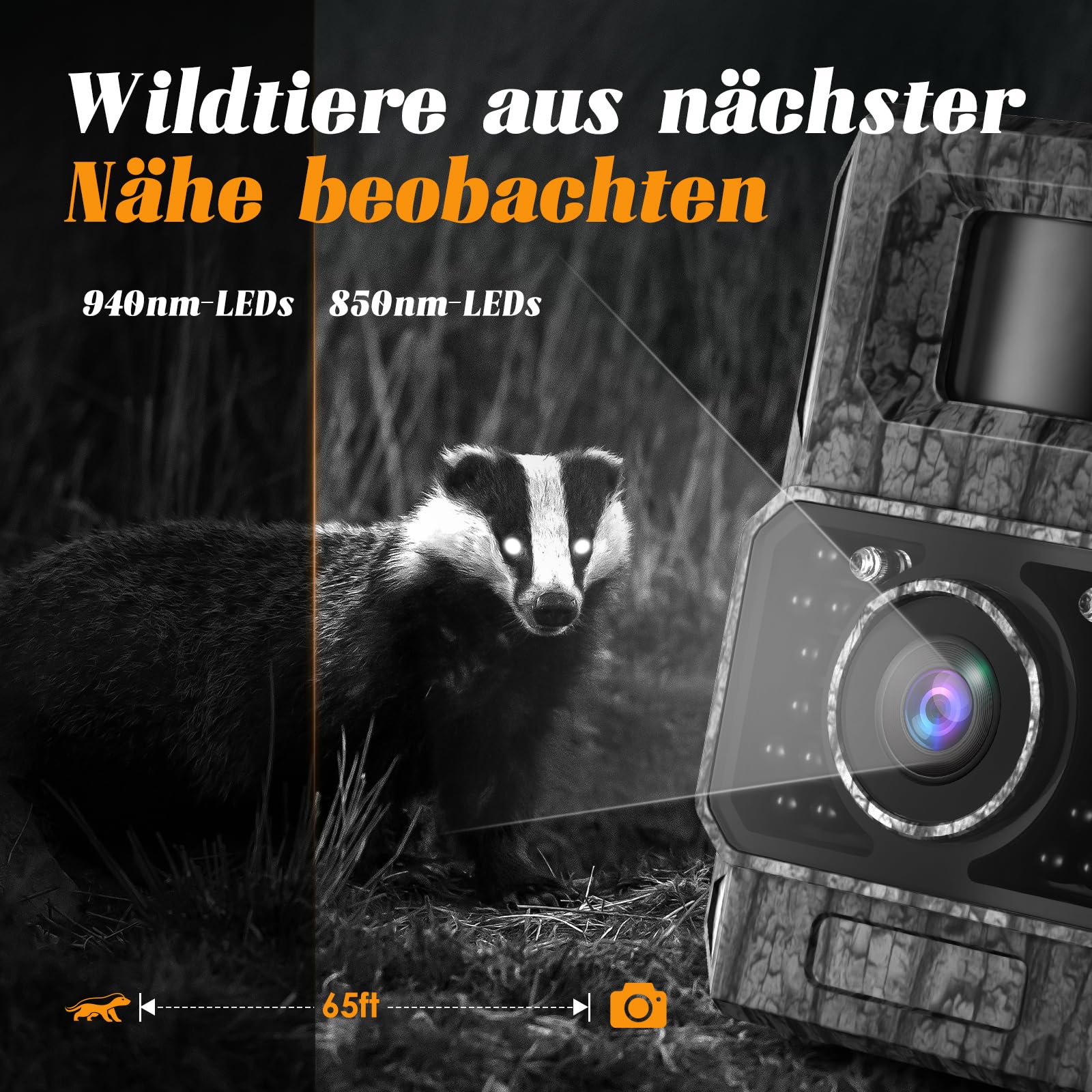 MAXDONE Wildkamera 4K 64MP WLAN Bluetooth Bewegungsmelder Nachtsicht 6000mAh Akku 0,1s Auslösezeit IP66