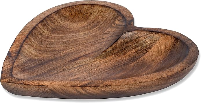 EDHAS Mango Wood Heart Curved Shaped Decorative Bowl for Table Centerpieces Home Party Wedding Decor 10" x 10" x 1.5"