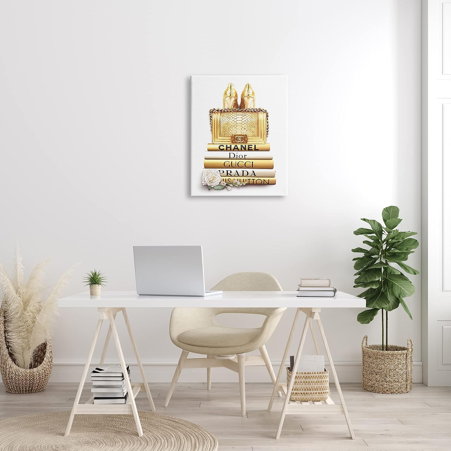 Stupell Industries 'Divine Golden Fashion Purse on Glam Designer Bookstack', Canvas Art, 24 x 30 Inches, Easy to Hang and Sturdy, Made in USA, by ROS Ruseva