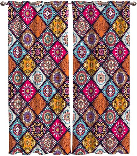 Blackout Curtains Thermal Insulated Beautiful Mandala Background Pattern Solid Pattern Metal Grommet Elegant Room Drapes Window Curtain for Bedroom