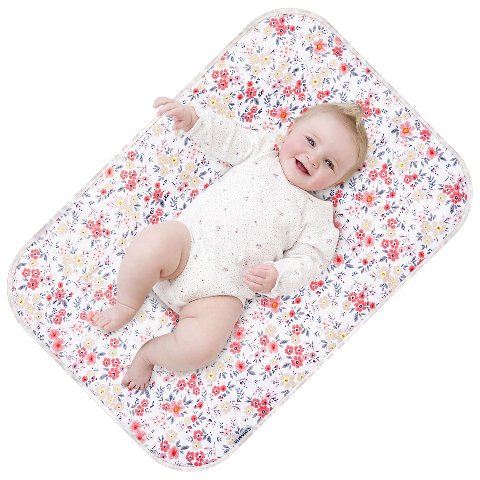 Coinarin Baby Changing Mat 80 x 54.6 cm Extra Large Waterproof Absorbent Portable Reusable Changing Mat for Travel or Home (Floral3)
