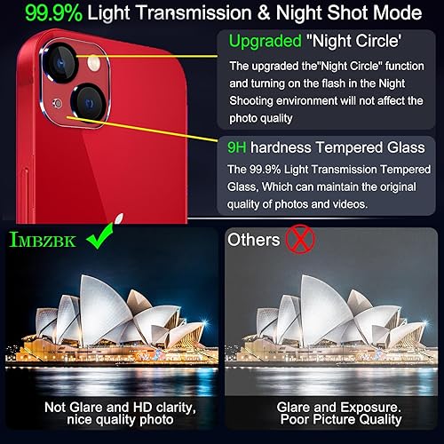 Miniatura 6 de IMBZBK Paquete de 3 protectores de pantalla para iPhone 13 de vidrio templado con 3 protectores de lente de cámara, accesorios 9H antiarañazos para