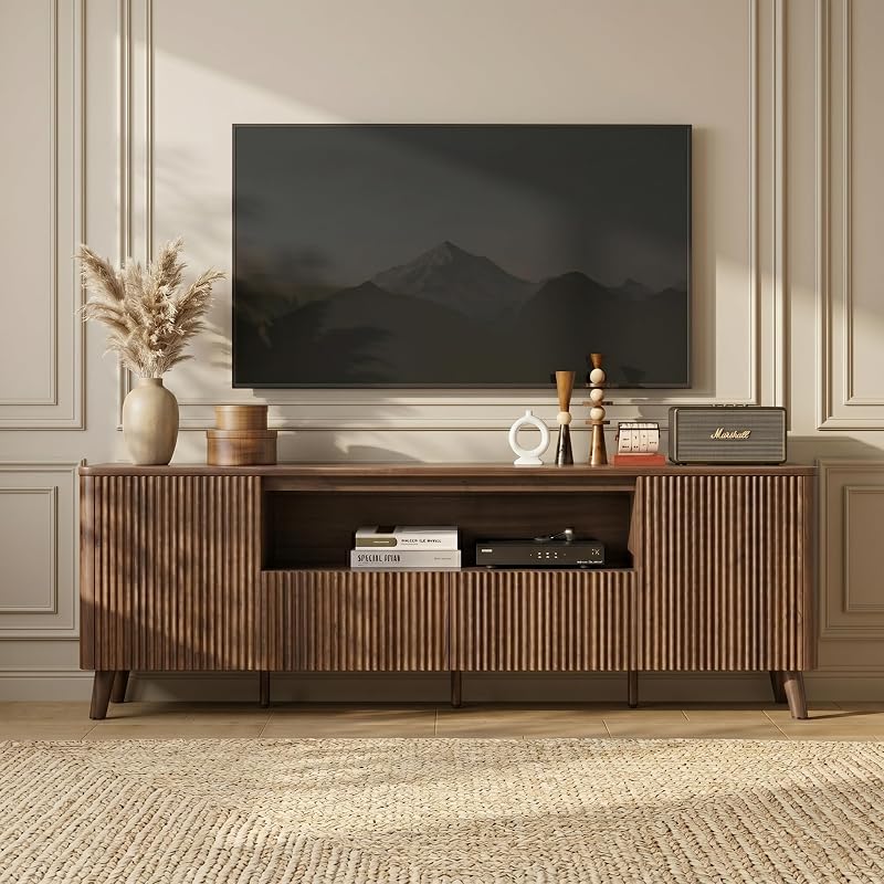 CHITA 70" Mid Century Modern TV Stands for 80 inch TV, Walnut