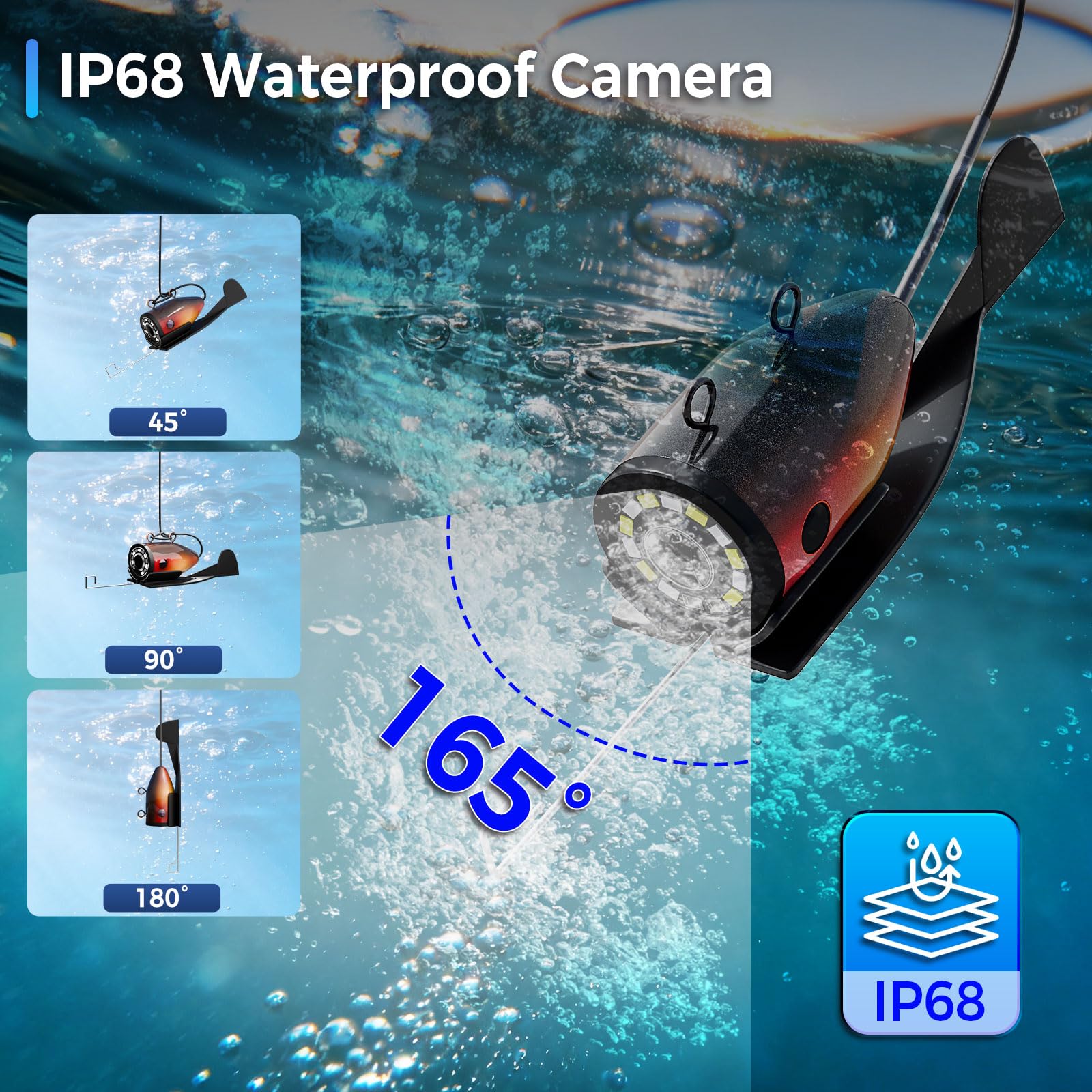 Cámara de Pesca Submarina 7" IPS con Visera, HD 1200TVL Gran Angular, IP68, Fish Finder para Hielo Mar Lago