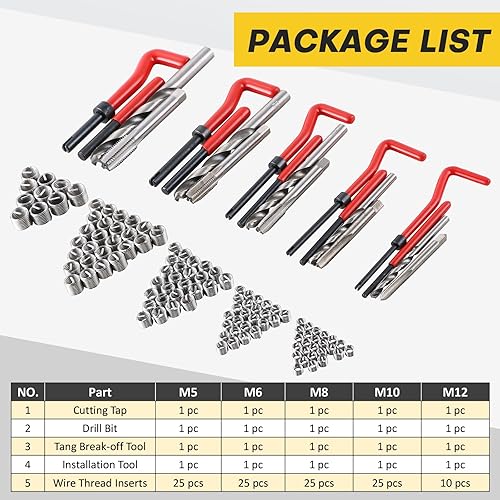Miniatura 2 de Kit de reparación de rosca métrica de 131 piezas | Juego de helicoidales de taladro HSS para M5 M6 M8 M10 M12 | Herramientas de reparación de