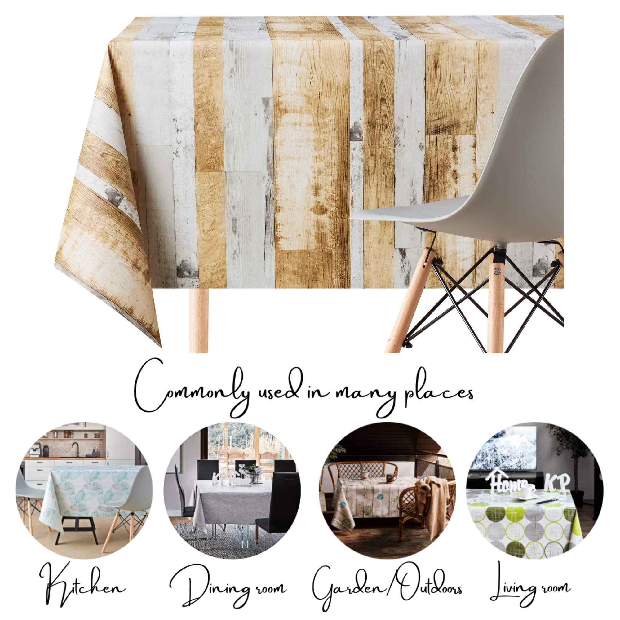 KP HOME Mantel Hule Mesa Rectangular 250x140, Fácil de Limpiar, Mantel PVC, Exterior e Interior, Vinilo Impermeable Antimanchas, para 8 Asientos, Patrón de Tablones de Madera, Color Gris y Beige