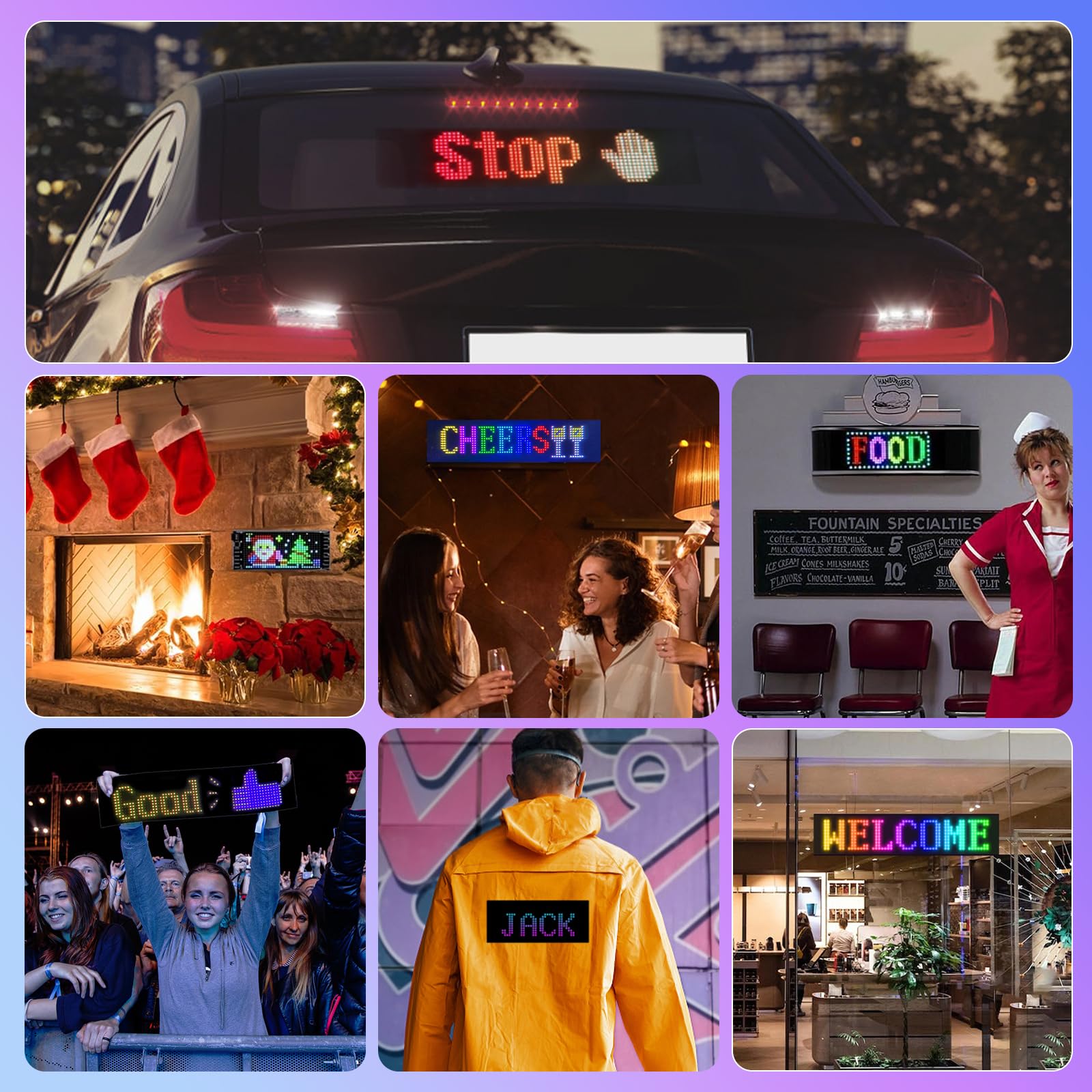 GAESHOW Oczy LED do ciężarówki, elastyczny panel wyświetlacza LED, programowalny, Bluetooth, zasilanie USB, do samochodu, ciężarówki, sklepu, baru, graffiti (37,4 cm × 9,2 cm)