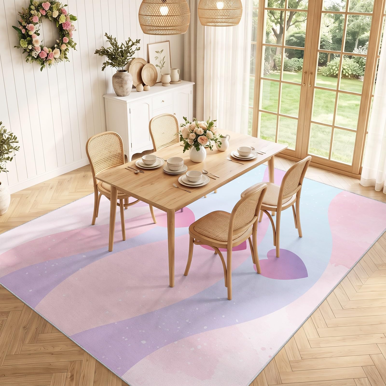 Tappeto moderno romantico per soggiorno, 140 x 200 cm, lavabile, antiscivolo, morbido, a pelo basso, antimacchia, motivo a cuori, per interni, decorazione per la casa