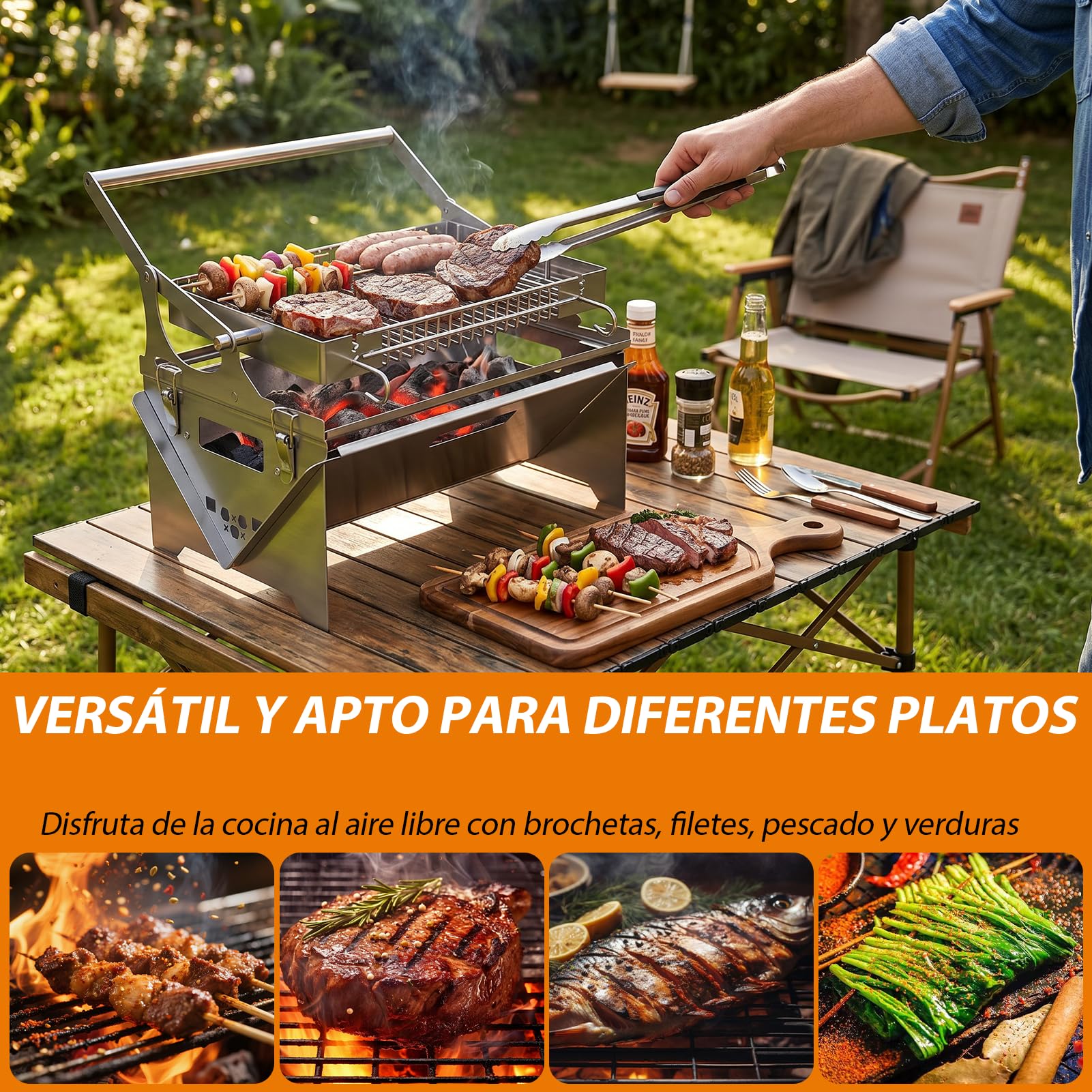 Viugreum Barbacoa de Gas, Parrilla Plegable, Parrilla de Mesa Reversible y Portátil con Bolsa de Almacenamiento- Ideal para Cocinar Al Aire Libre, Jardín, Compatible con Los Dos Modos: Gas y Carbón