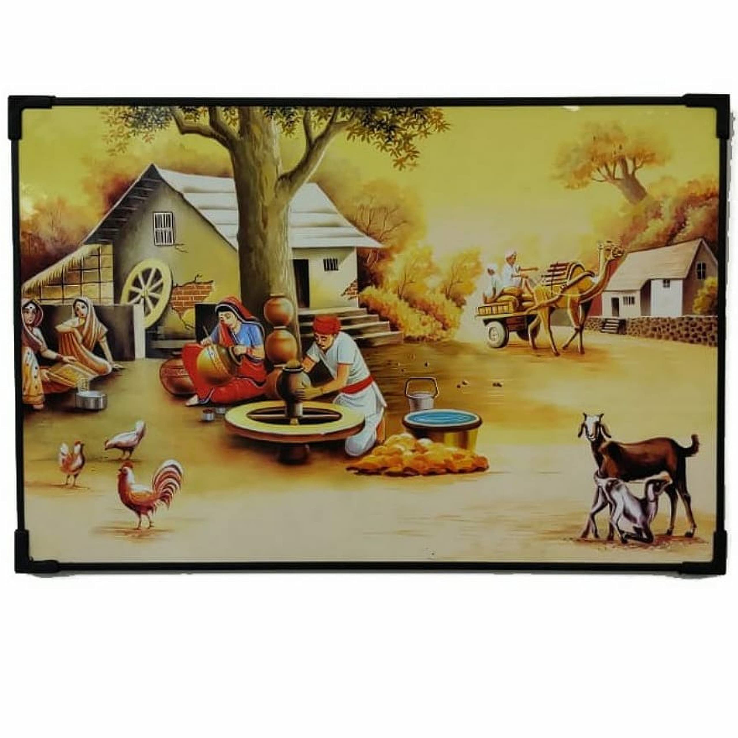 Buy Vinjos Vastu Crafts Vastu Village Scene Painting Wooden Board Wall Painting for Living Room