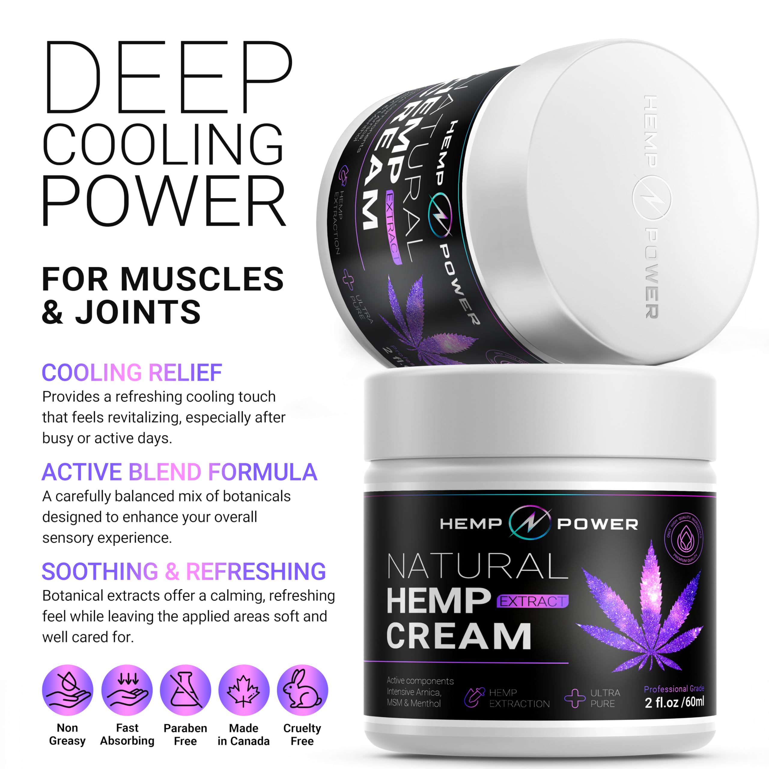 Hemp Power Joint Muscle Relief Cream, with Hemp, Menthol, MSM Arnica, Support Your Back, Muscles, Joints, Neck, Shoulder, Knee, Nerves - 2 Fl Oz. — Amazon image 2
