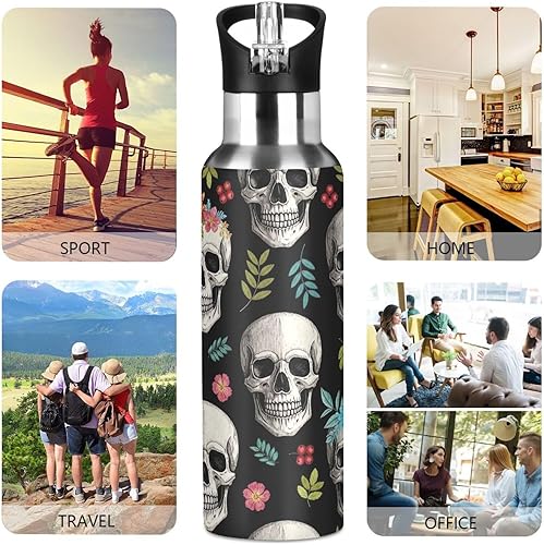 Miniatura 5 de Funny Skulls Black Insulated Water Bottle 20 Oz, BPA-Free Sport Water Bottle Insulated Leakproof Water Bottles