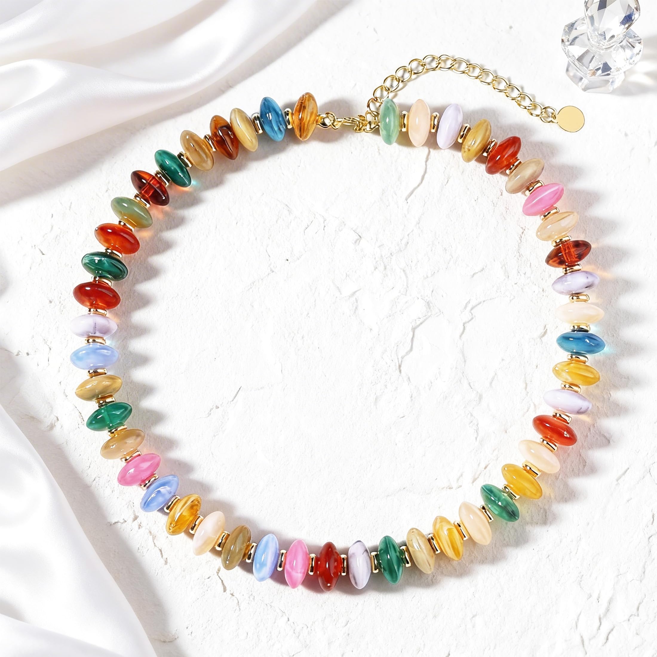 Colorful Beaded Necklace for Women Unique Resin Beads Choker Necklaces Boho Statement Chunky Necklace Summer Vacation Jewelry — view 5