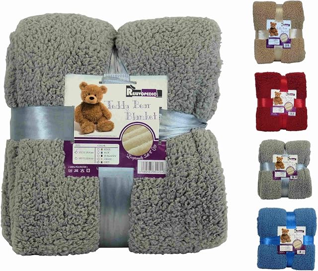 rejuvopedic Teddy Bear Blanket Sofa Fleece Throwover Throw Settees / 130x180cms / Grey