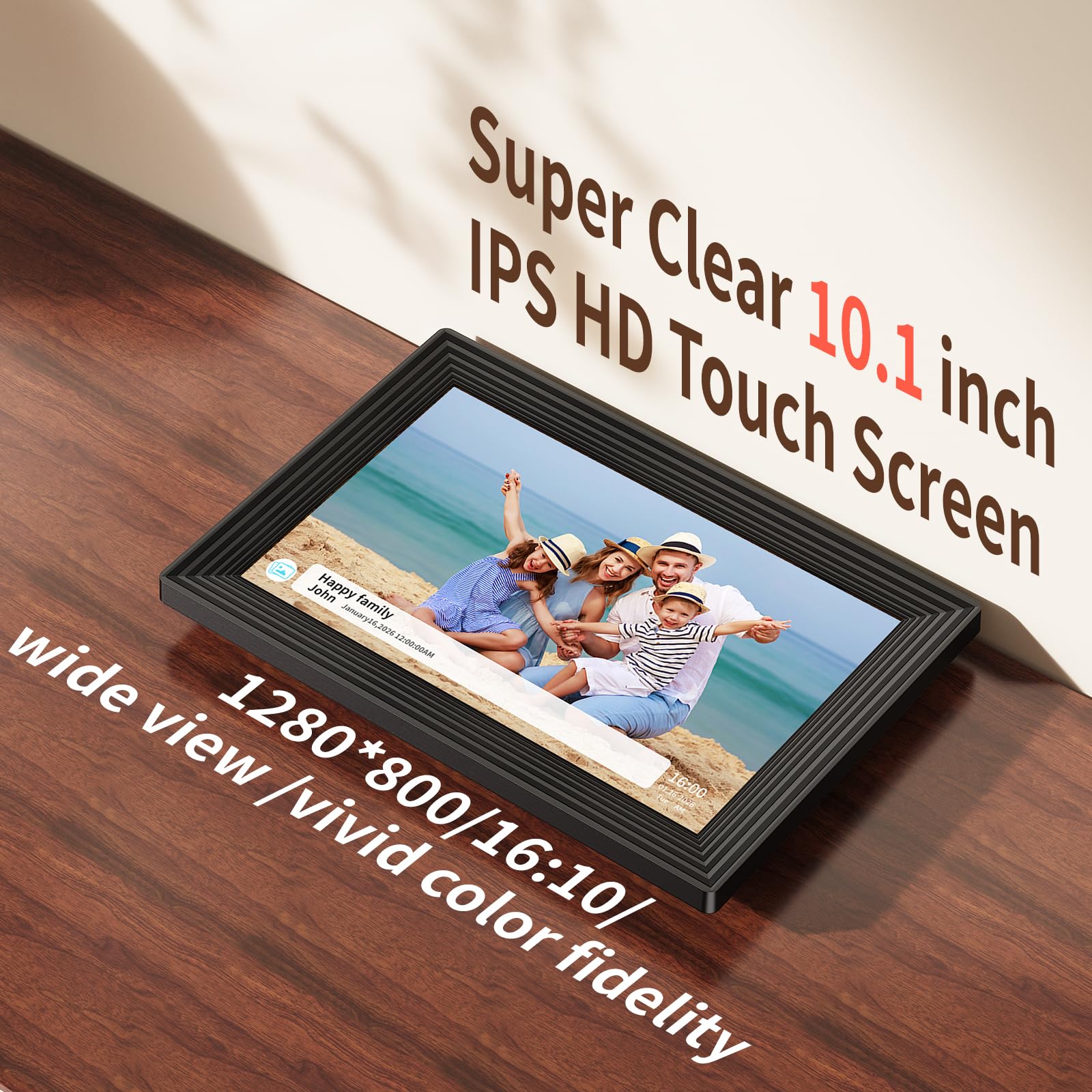 Cadre photo numérique, cadre photo numérique Frameo 10,1", écran tactile LCD IPS 1280 x 800, 16 Go, prend en charge les cartes SD, partage instantanément des moments heureux via la