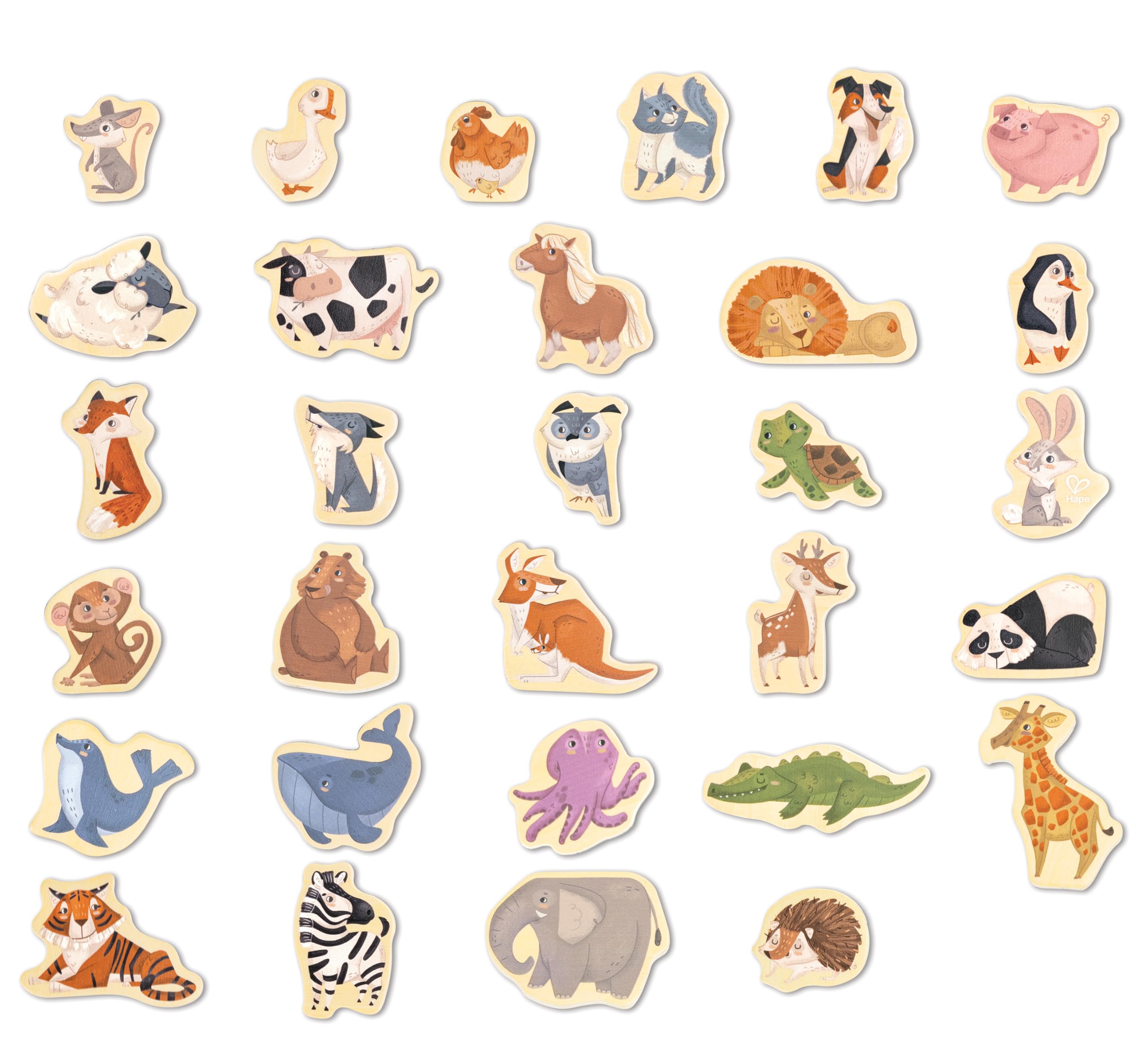Hape 30-pcs Wooden Magnetic Animals, Animal Magnets, Includes Magnetic Board Easel, Toys For 2 Years & Up, Arts & Crafts, Educational Toys,Magnet Toys