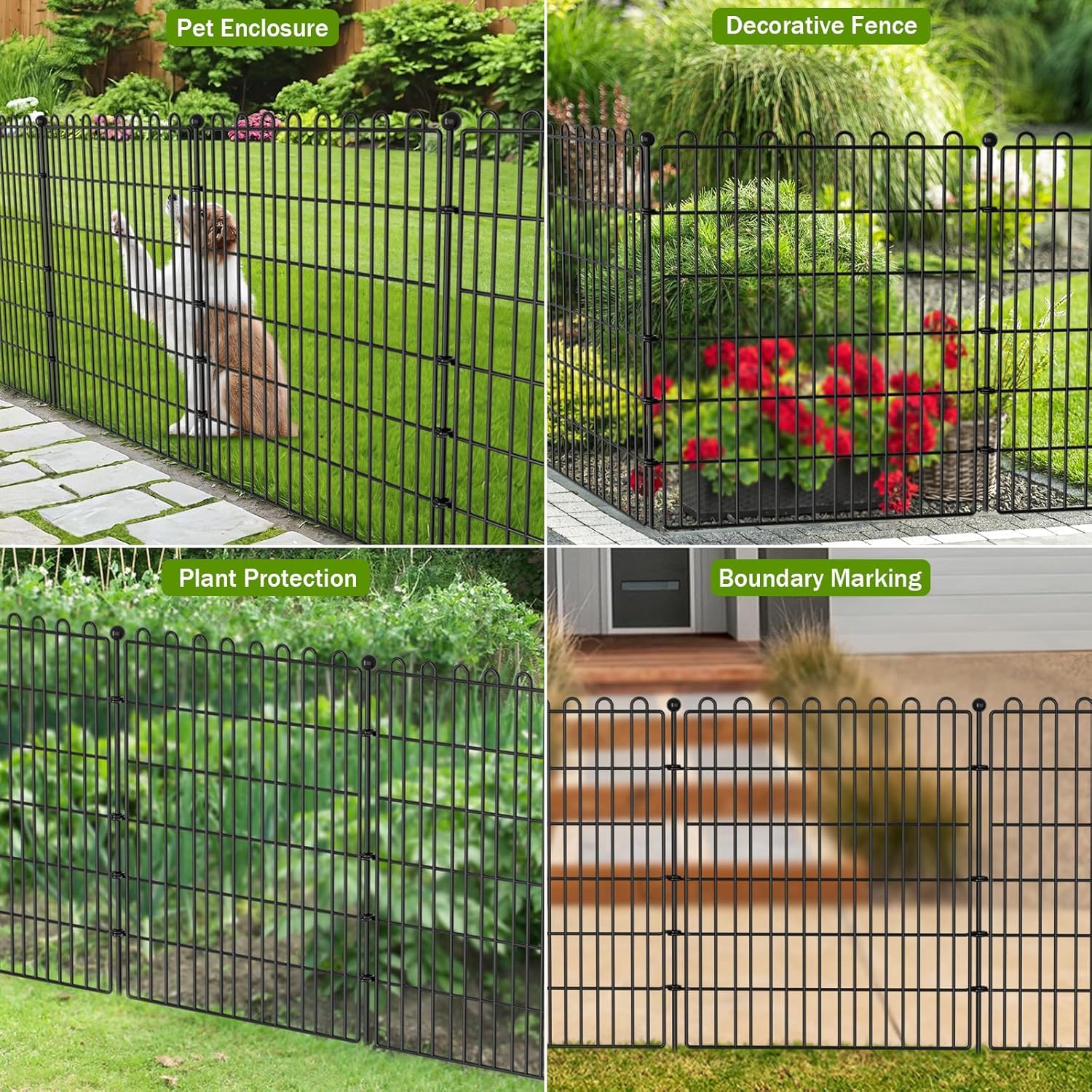 Valla para estanque,Valla Jardín Metálica 10 Paneles (75x81cm) con 11 Estacas de Fijación, Cerco para Perros, Delimitación de Terreno y Protección de Estanques