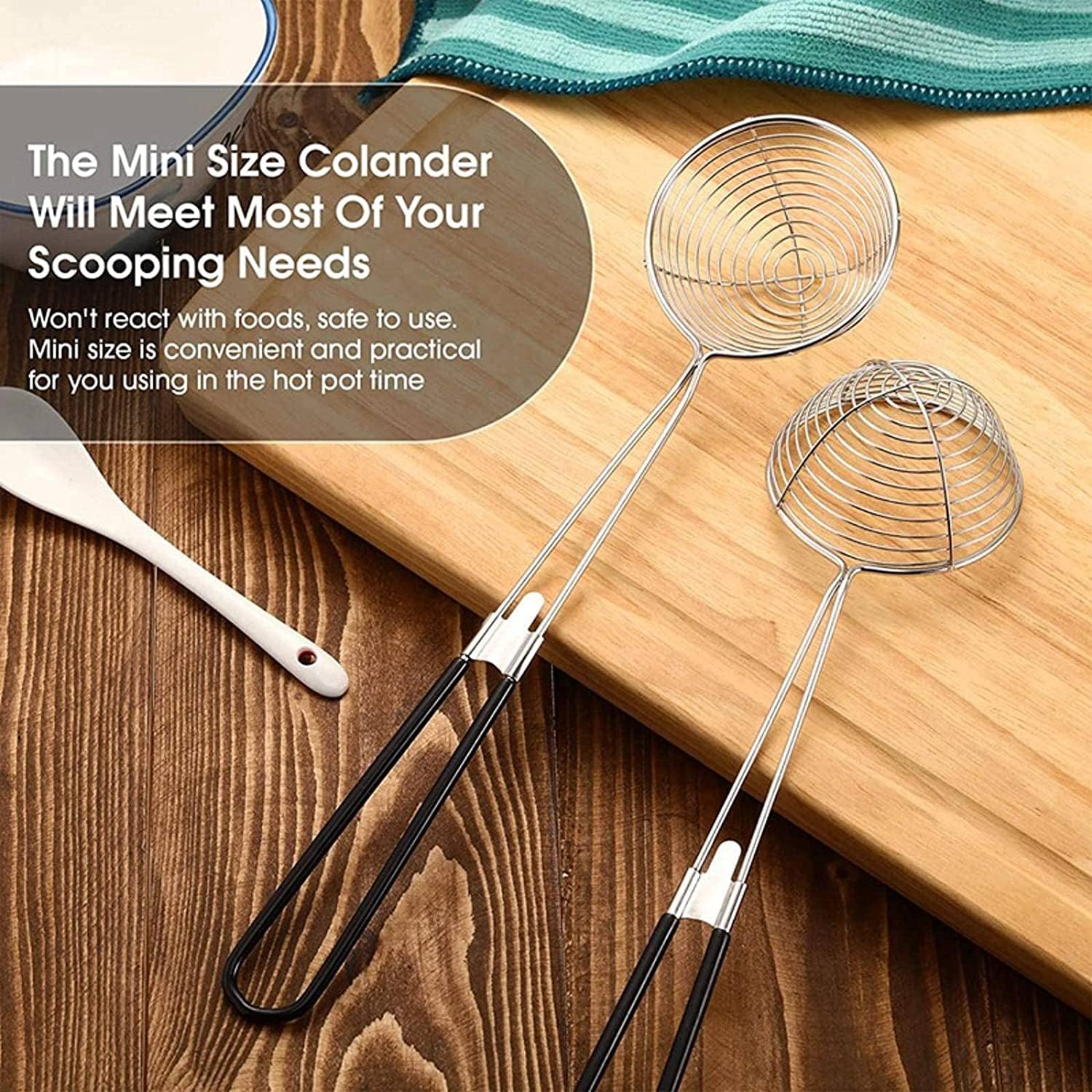 Colador De Cocina Filtros de Alimentos Tamiz de colador de Acero Inoxidable, Cuchara de Skimmer de Alambre con Mango for Olla Caliente Comiendo Sopa Drenaje Escurridor Pasta(10pc)