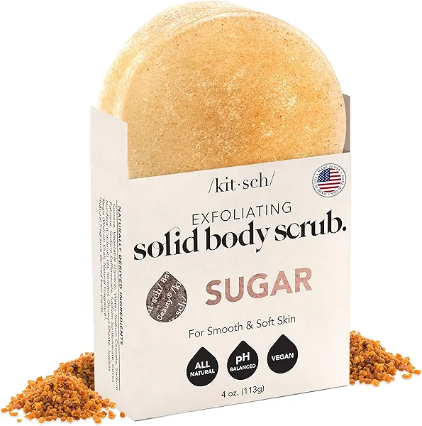 Kitsch Exfoliating Sugar Scrub for Body – All Natural Body Scrub Bar Soap for Smooth, Hydrated & Glowing Skin - Vegan Soap Bar Exfoliator for Men and Women - Made in the USA - 4 oz