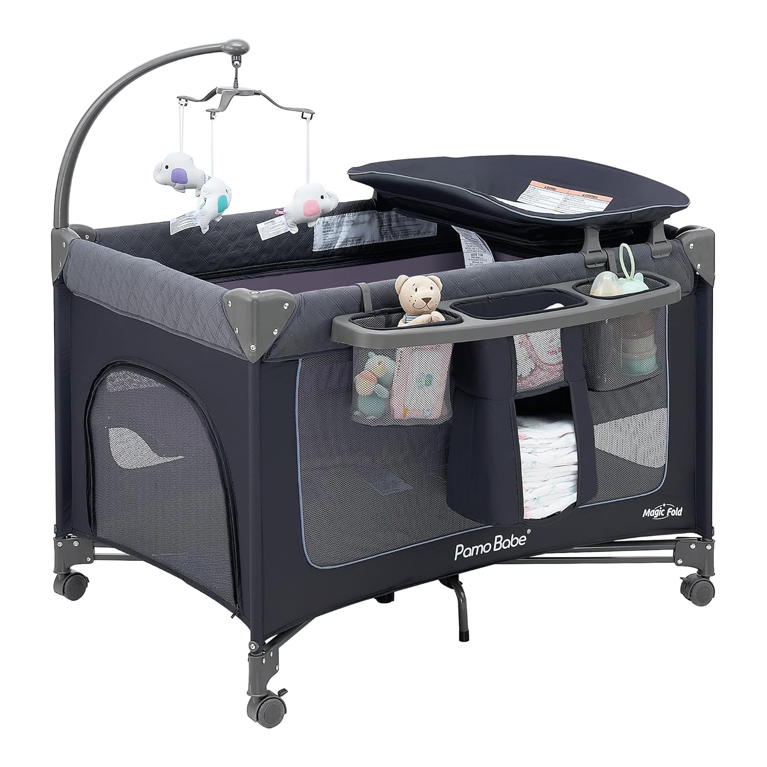 Pamo Babe Magic Fold Baby Playard, 1 Step to Set Portable Crib with Changing Table and Zipper Gate, Easy to Carry Pamo Babe Magic Fold Baby Playard, 1 Step to Set Portable Crib with Changing Table and Zipper Gate, Easy to Carry