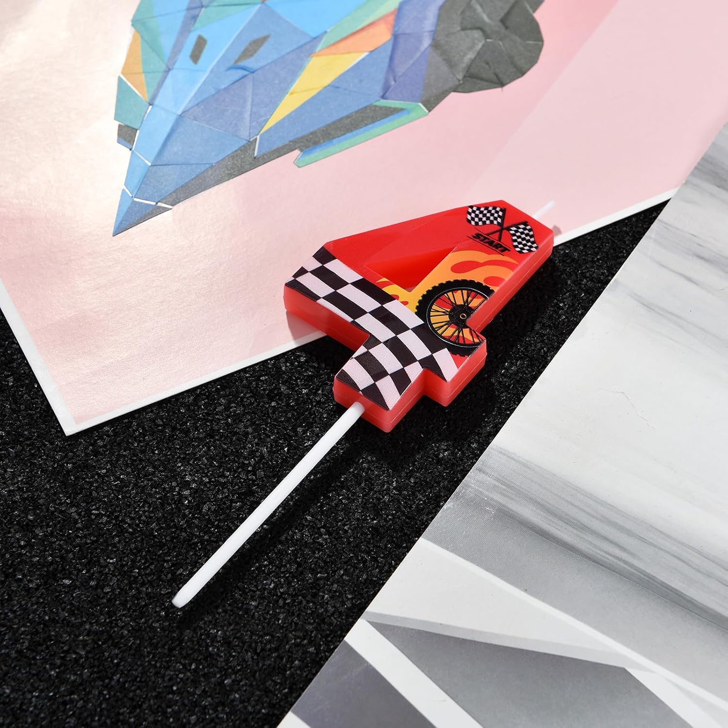 2.76 in Race Car 4th Birthday Candle,Red Birthday Decoration for Boys Girls