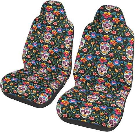 Sugar Skulls Flowers Car Seat Covers Protectors Fit for Most Cars Trucks SUV
