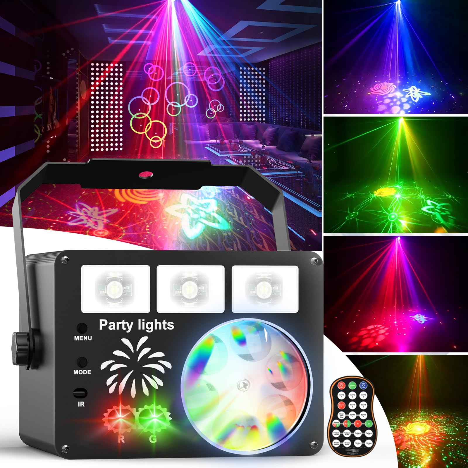 Lumières DJ Avec Support – Lumières De Scène 5 En 1 Multi-effets Boule Disco Faisceaux Rouges