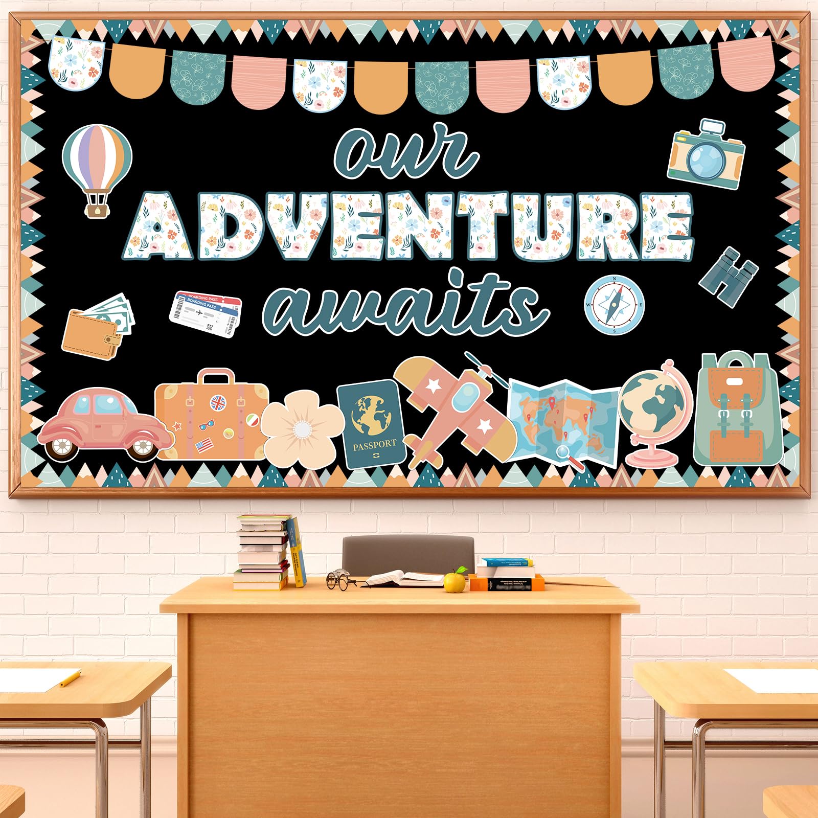 48 PCS Travel Theme Bulletin Board Set Classroom Decorations Travel Bulletin Board Border Motivational Our Adventure Awaits Cutout for Kid Back to