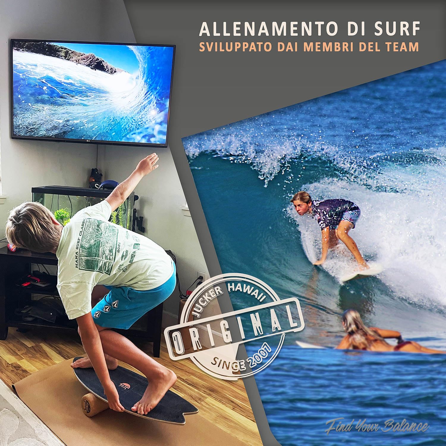 JUCKER HAWAII Balance Board Ocean Rocker - Tavola di Equilibrio Balance Board in legno – Surf Balance Board di equilibrio per bambini e adulti