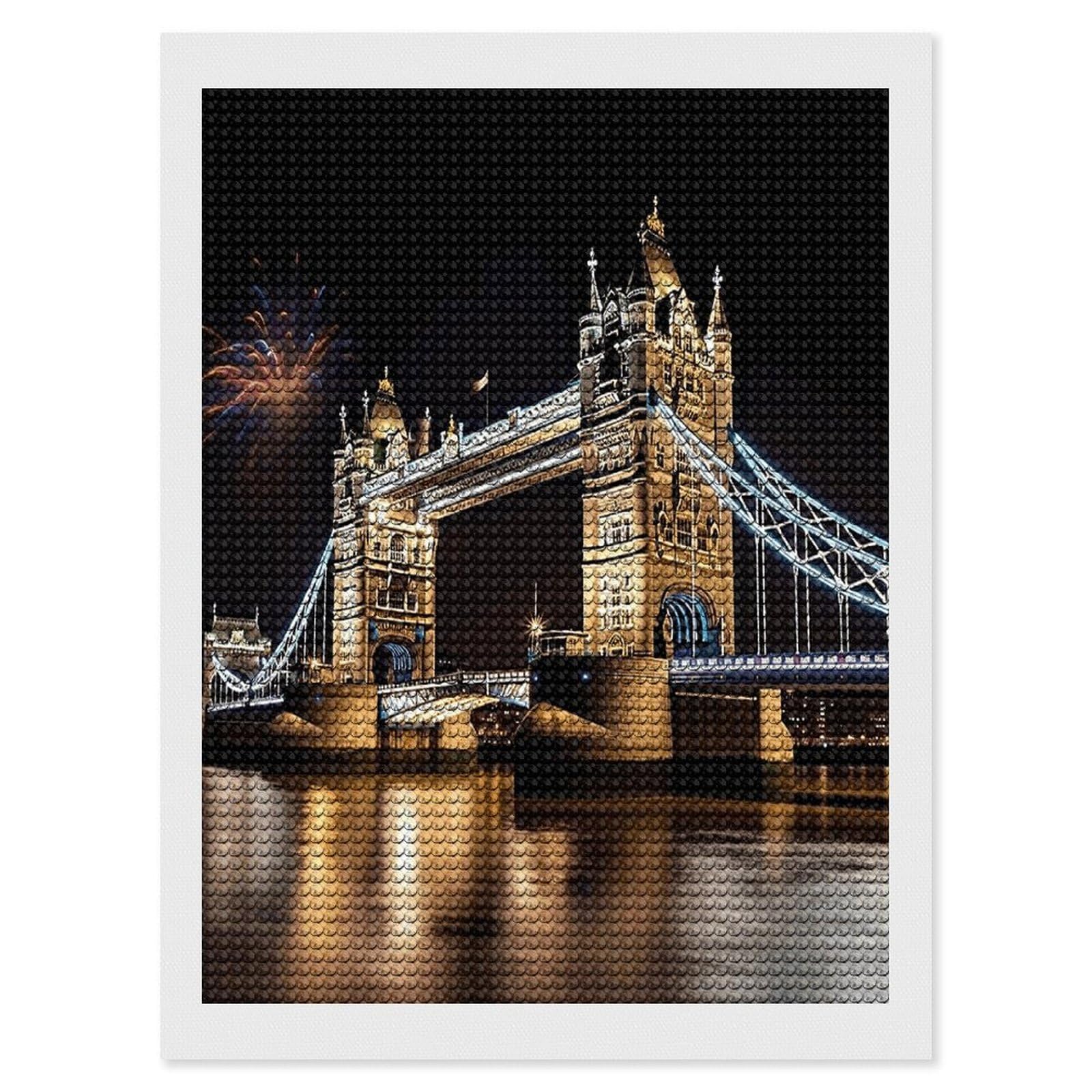 VstaDank Night London Tower Bridge Diamond Painting Kits Exquisite DIY Full Round Drill Diamond Dots Painting for Adults Beginner Diamond Photo Paint with Diamond Picture Art Wall Decor 12"x16"
