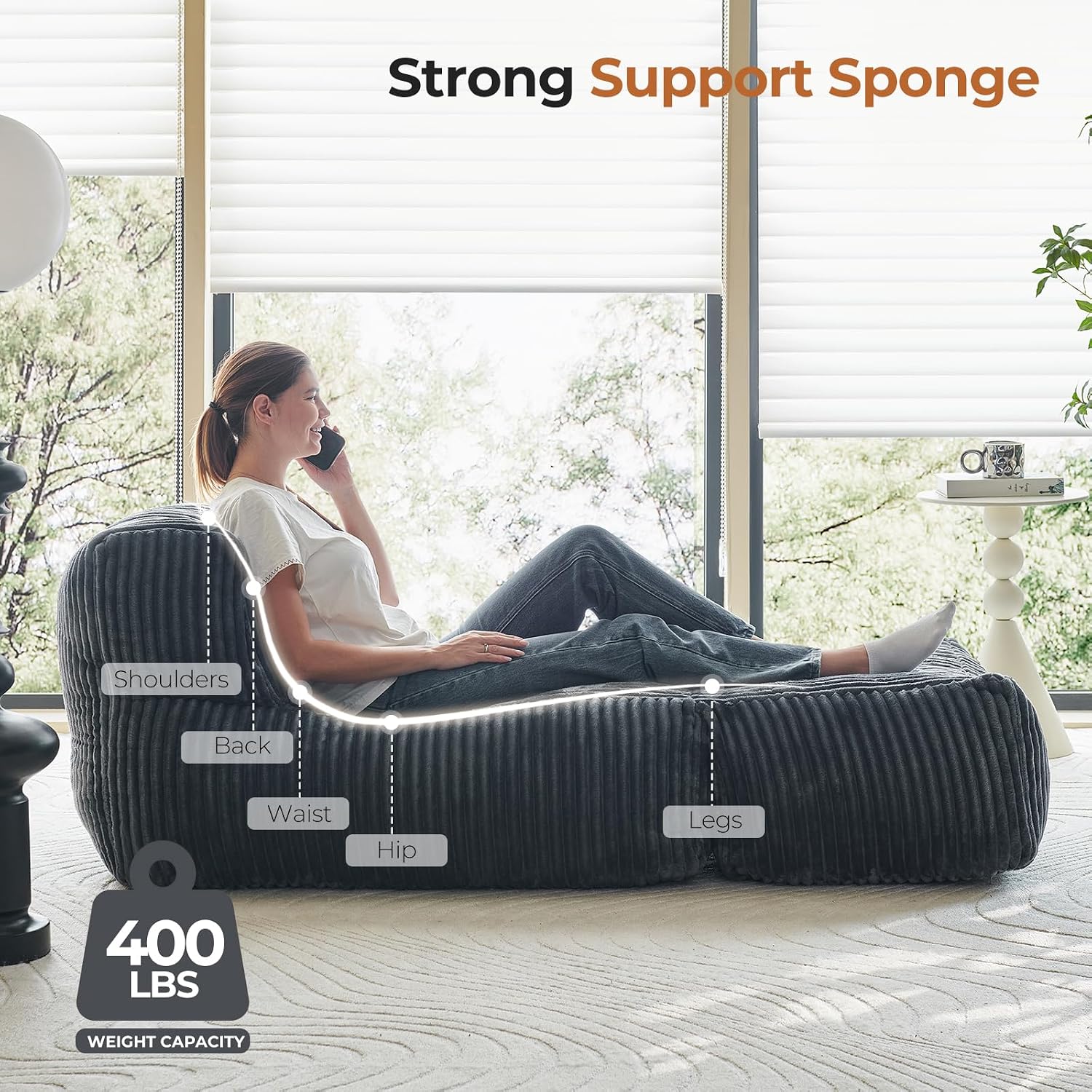 Bean Bag Chair, Boneless Chaise Lounge Chairs, Adults Bean Bag Sofa with Memory Foam Reading Couch for Bedroom, Living Room, Balcony