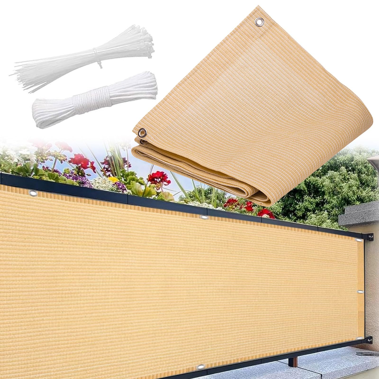 GJZQDKX 6x6m Beige - 90% UV Protection Shade Sail for Balcony, Terrace & Garden, Breathable, Waterproof, Wind Resistant, Privacy Screen, & Stable