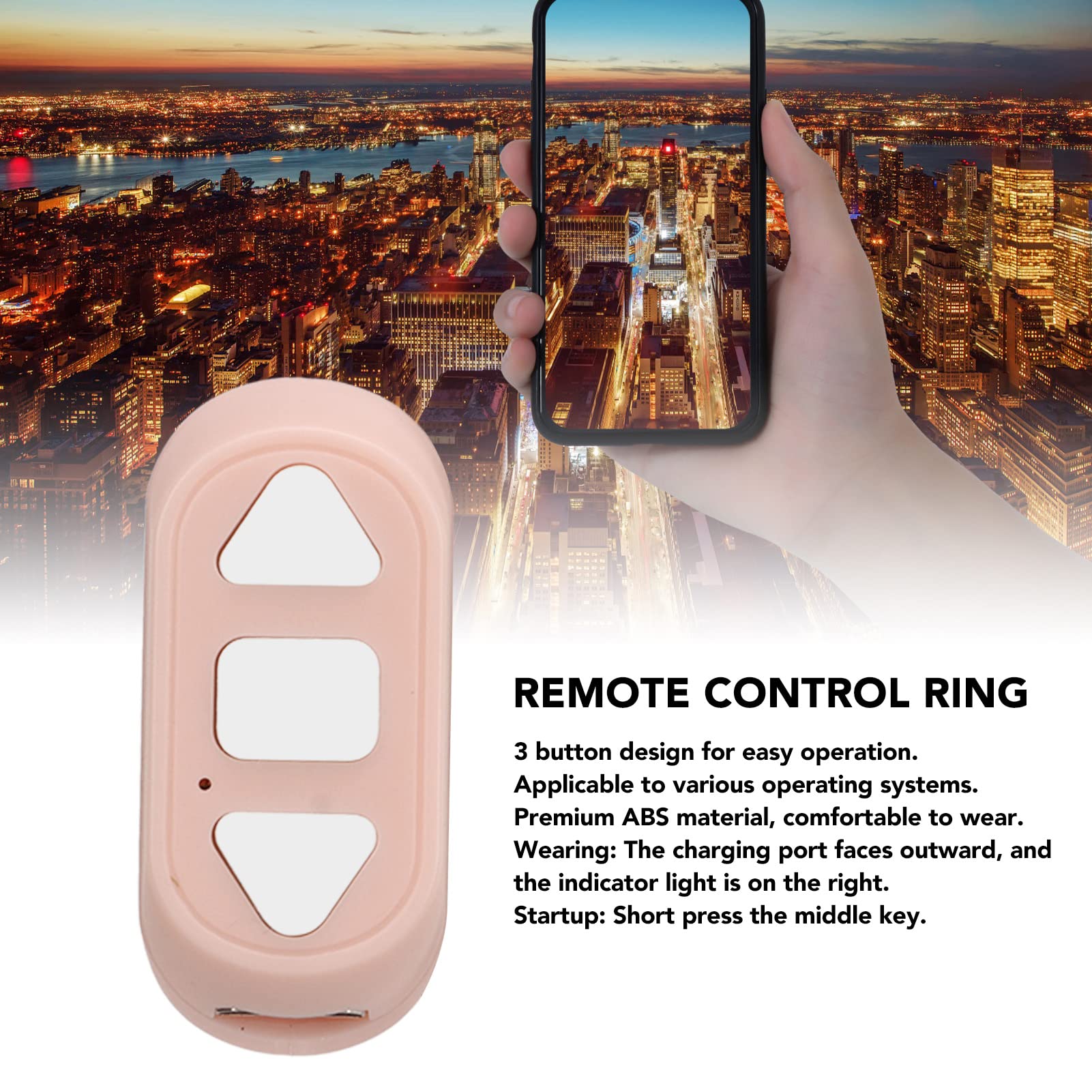 Bluetooth Page Turner Ring pour Kindle APP, Compatible iOS Android (Rose)