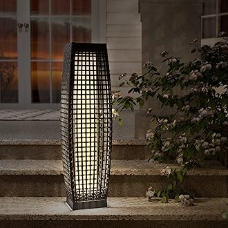 Grand patioOutdoor Solar Powered Resin Wicker Floor Lamp, Outdoor Weather-Resistant Deck Light, for Garden or Porch - Medium Fuji, Silver Gray