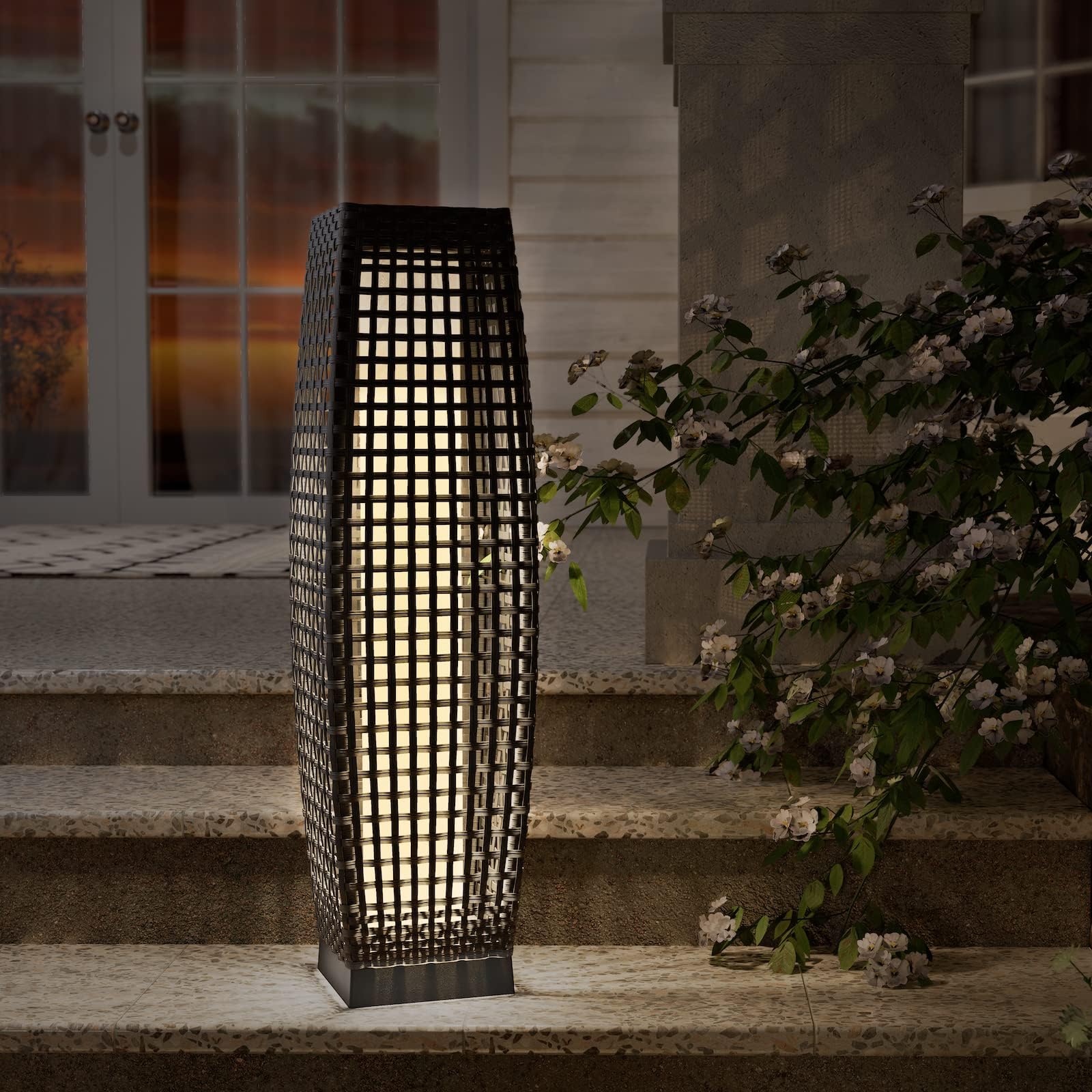 Grand patioOutdoor Solar Powered Resin Wicker Floor Lamp, Outdoor Weather-Resistant Deck Light, for Garden or Porch - Medium Fuji, Silver Gray