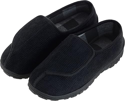 Pantuflas diabéticas de espuma viscoelástica para hombre, extra anchas, cómodas con forro polar coral para artritis, edema, pies hinchados, zapatos