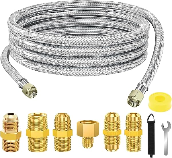 24 FT Propane Hose Extension-High Pressure Braided Gas Line Hose Propane Conversion Kit for BBQ Grill, Fire Pit, Heater
