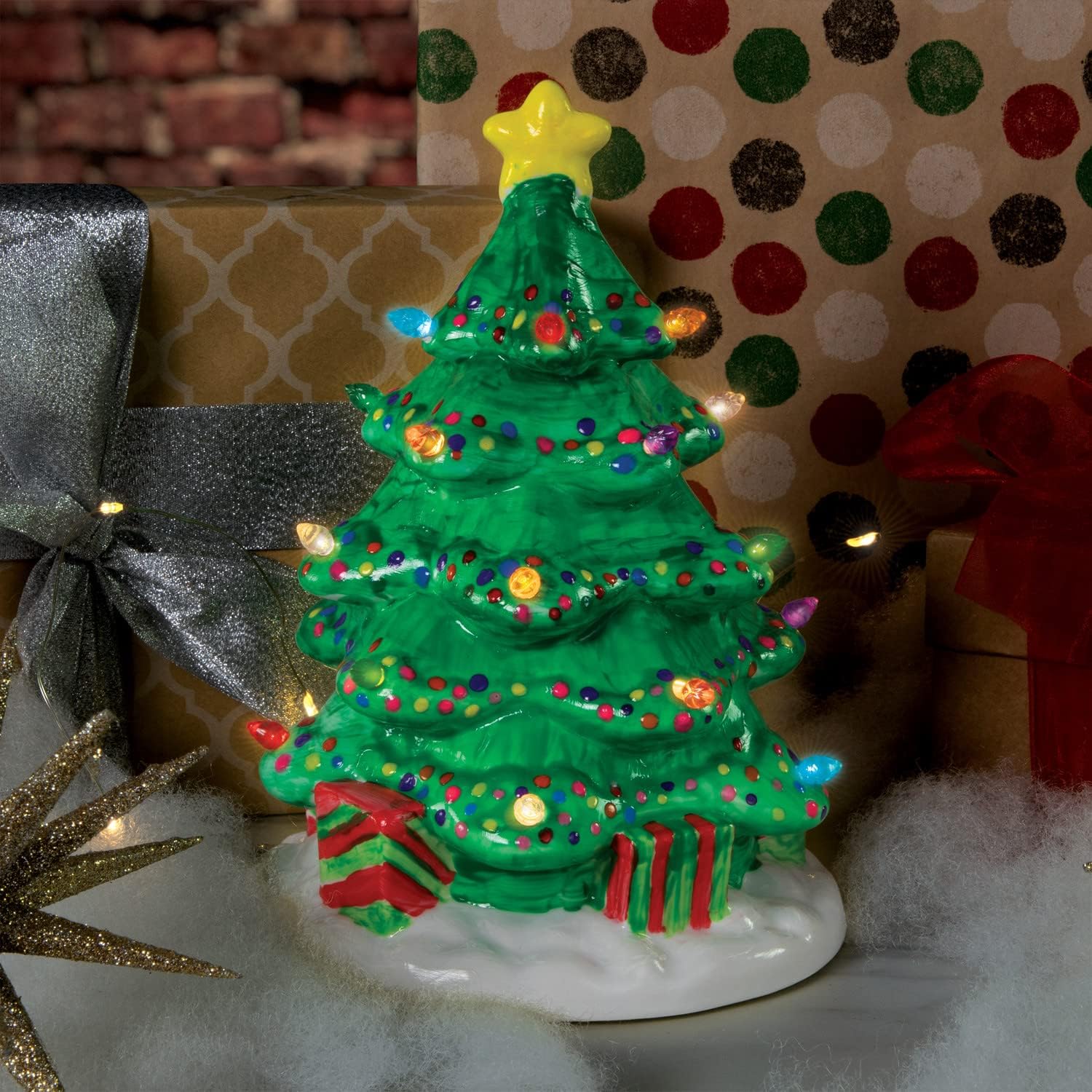 MindWare Paint Your Own Porcelain Christmas Tree with Plastic Lights and LED Light and Timer Function Tabletop Décor and Nostalgic Craft Project for Making Family Memories