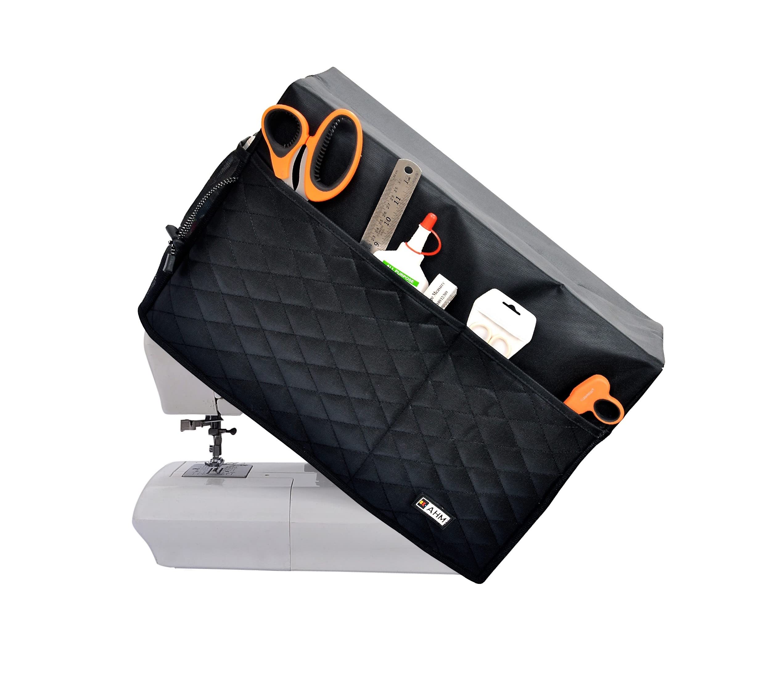 AHM Sewing Machine dust Cover, Stitching Machine Silai Machine Compatible with Most Standard Usha, Singer and Brother Machines - Black, Polyester