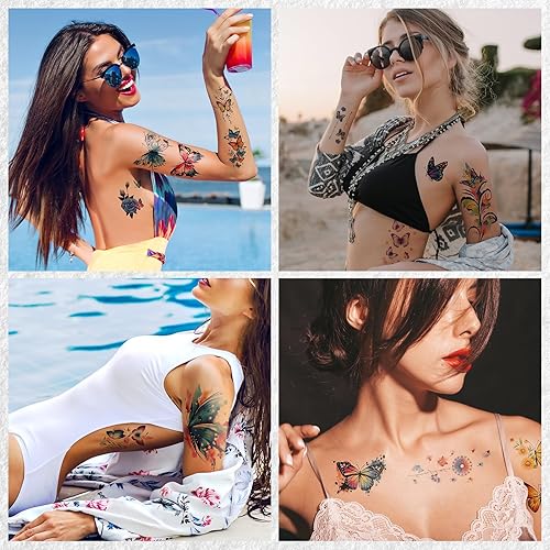 Miniatura 5 de Cerlaza Tatuajes de mariposa 3D temporales realistas para mujeres adultas, 79 hojas de tatuajes temprarios de acuarela para mujeres, calcomanías