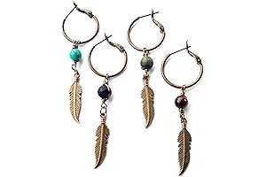 Bronze Feather Earring for Men - Single Pirate Style Hoop Earrings