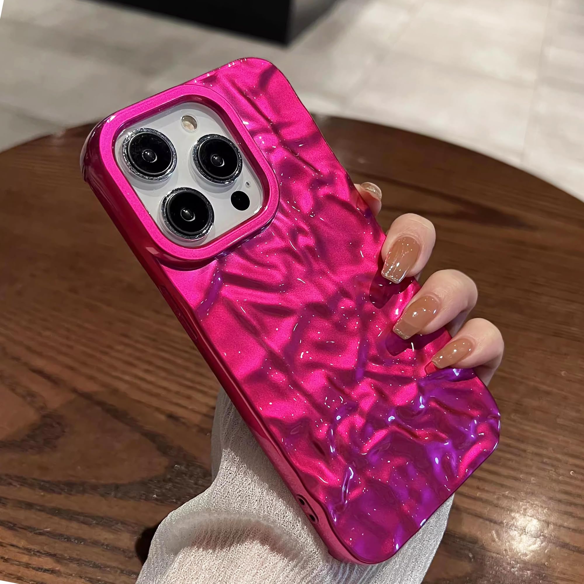 Jicekry Compatible with iPhone 15 Pro Max Case Plating 3D Electroplate Design Cute Hot Pink for Girls Women Cool Luxury Fashion Girly Slim Soft